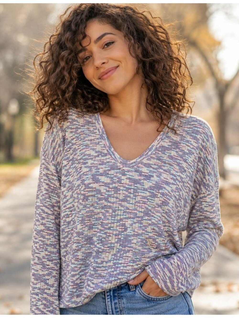 Code X Mode Space Dye Multicolor Knit Sweater Cropped Hi-Low Oversized Top Light